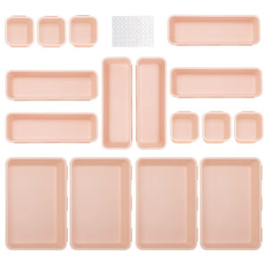 16 PCS Pink Desk Drawer Organizers, Versatile Bathroom and Vanity Drawer Organizer Trays, Storage Bins for Makeup, Bedroom, Kitchen Gadgets Utensils and Office (Pink)