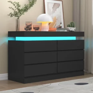 Dresser with Power Outlet, Chest of Drawers with LED Light, White Dresser Organizer with Open Storage Cubby, Modern Nightshatnd