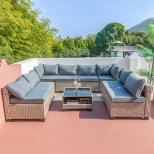 Garden Furniture 9 Pieces Set, Patio Furniture Set with Storage Table and Cushions, All-Weather Couch Sofa, Garden Furniture Set