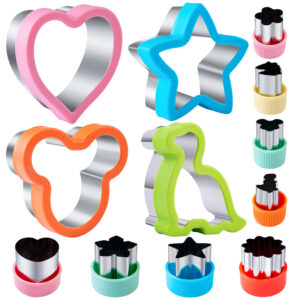 Sandwich Cutters for Kids Lunch 12 Pcs, Cookie Cutters Set, Vegetable Fruit Cutters Shapes, Stainless Steel Biscuit Cutters, Dinosaur Mouse Heart Star…
